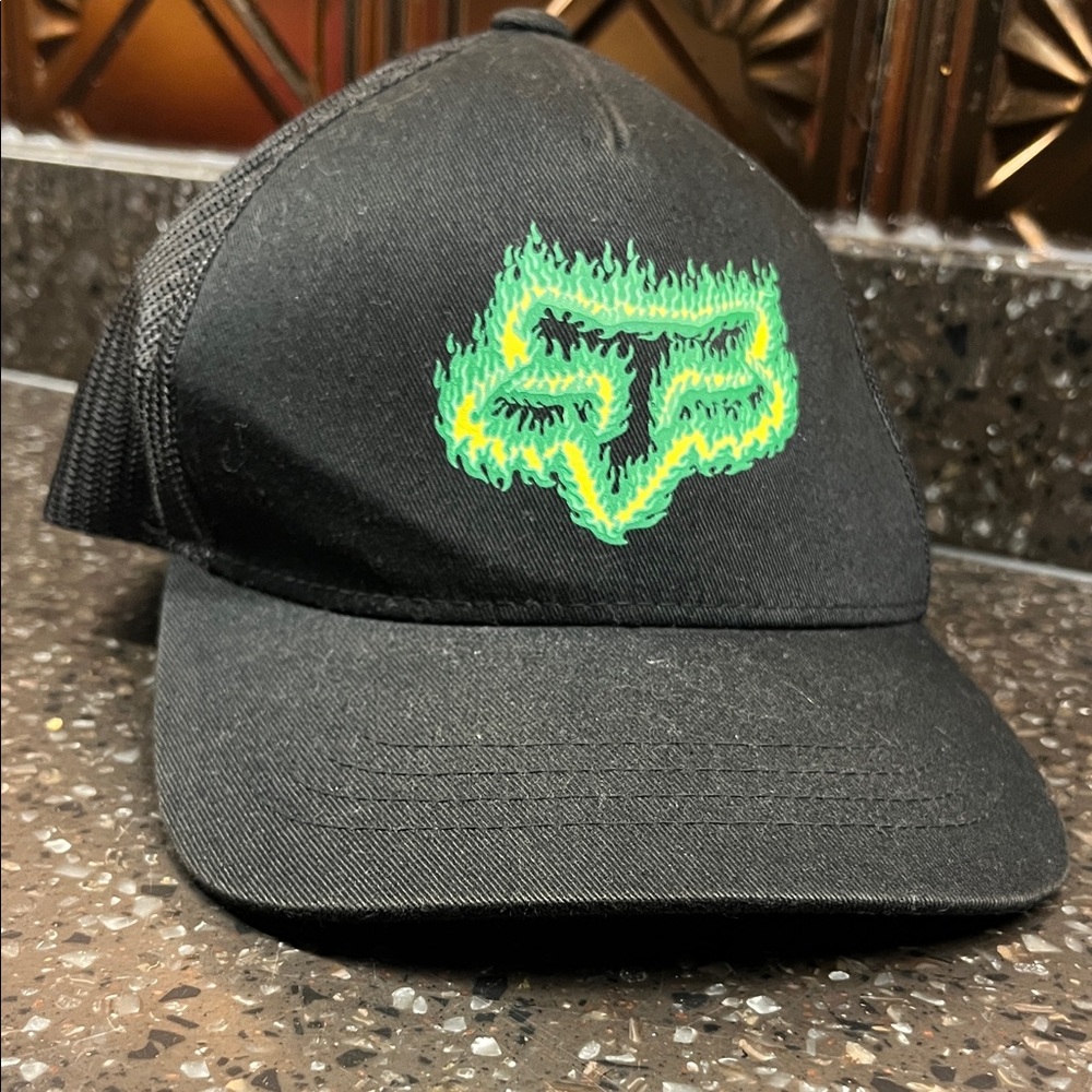 Fox Black and Green Logo Hat